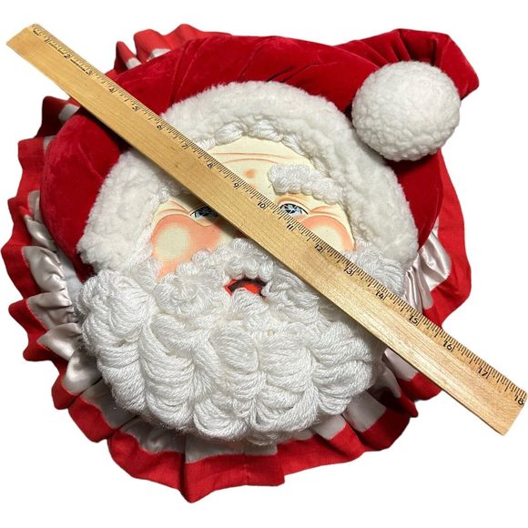 Hand Painted By Lilly Santa Face Holiday Pillow Christmas Decor Vintage 13” HTF - Picture 10 of 16